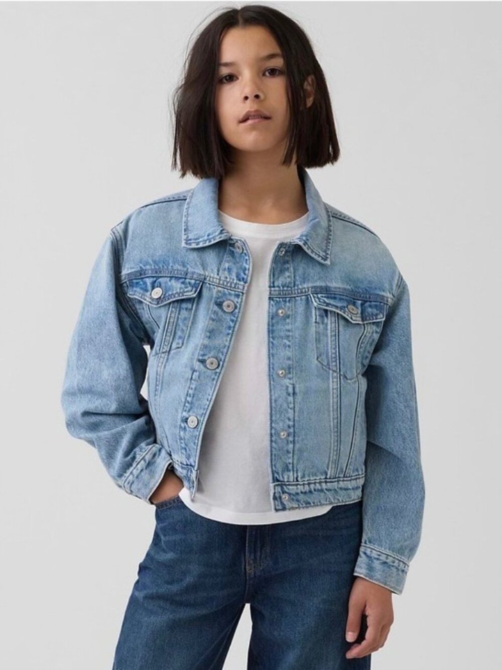 Gap Kids Icon Denim Jacket Size XXL Light Wash Jean Girl Western Classic Casual